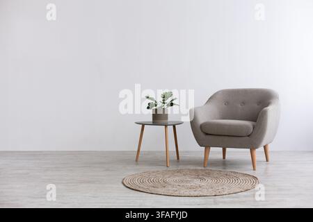 Modern interior design with light empty mock-up wall and gray furniture, loft and vintage of living room Stock Photo