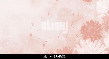 A pattern made from prints of dried flowers on a watercolor background. Stock Photo