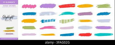 Handwriting grunge brush strokes for text. Underline brush or marker paint textures, dry brush effect circle, lines, rectangle. Grungy sketchy formes. Stock Vector