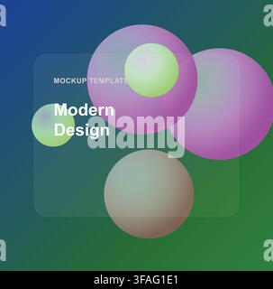 Modern Glassmorphism Mockup Template with Blue Gradient Circles and Abstract Shapes Stock Vector