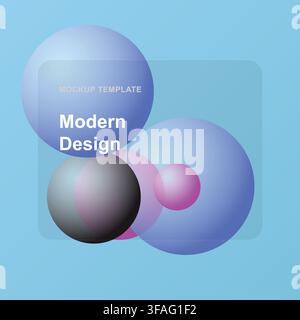 Modern Glassmorphism Mockup Template with Blue Gradient Circles and Abstract Shapes Stock Vector