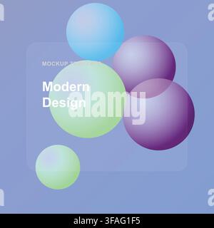 Modern Glassmorphism Mockup Template with Blue Gradient Circles and Abstract Shapes Stock Vector