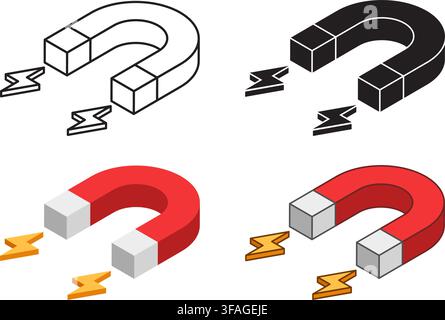 Horseshoe magnet icon set collection in flat style. Magnetic power vector illustration on isolated background. Magnetism polarity sign business concep Stock Vector