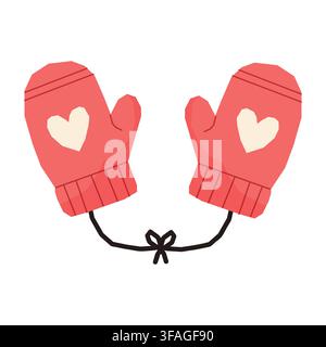 Red Winter Mittens with Heart and String Stock Vector