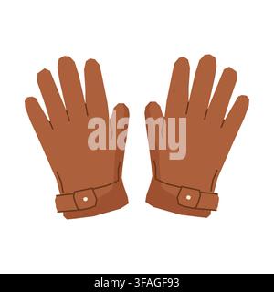 Brown Leather Winter Gloves Pair Stock Vector