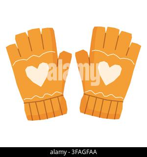 Orange Fingerless Gloves with White Hearts Stock Vector