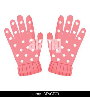 Pink Winter Gloves with White Polka Dots Stock Vector