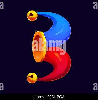 Cartoon casino font number 3 with jester hat Stock Vector