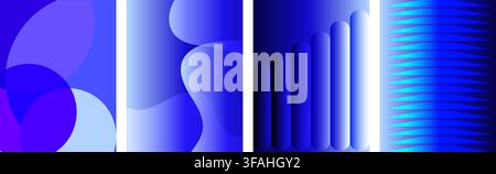 Set of four vertical abstract banners with modern blue gradient shapes and geometric textures Stock Vector