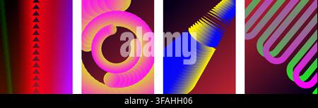 Abstract vertical banners with vibrant neon gradient colors and modern geometric shapes and patterns Stock Vector