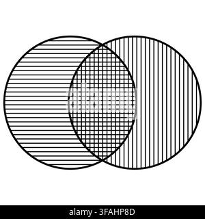 Two overlapping circles showing horizontal vertical line intersection grid Stock Vector