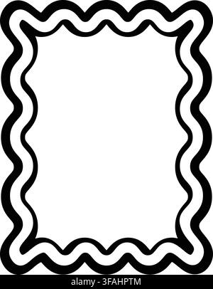 Double Wavy Black Rectangle Frame with Layered Decorative Border Stock Vector