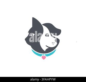 Modern Dog And Cat Head Split Profile Pet Logo Vector Stock Vector