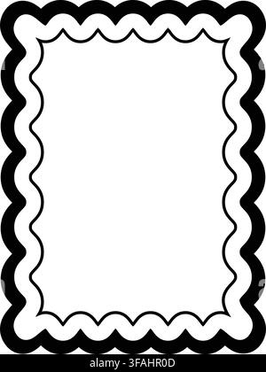 Black Double Scalloped Rectangle Frame with Decorative Border Stock Vector