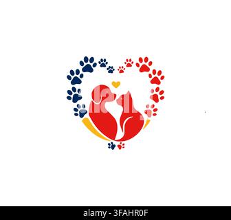 Modern Paw Print Heart Dog Cat Veterinary Care Logo Vector Stock Vector