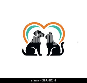 Modern Sitting Dog Cat Pet Care Heart Line Logo Vector Stock Vector