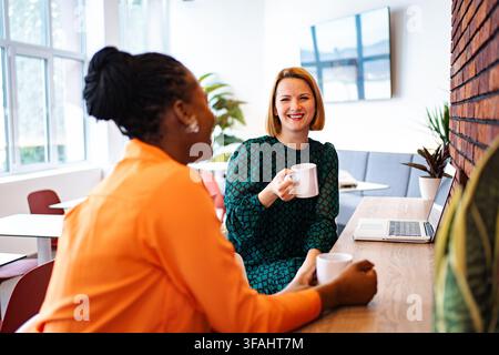 Diverse business women collaborating in modern office space Stock Photo