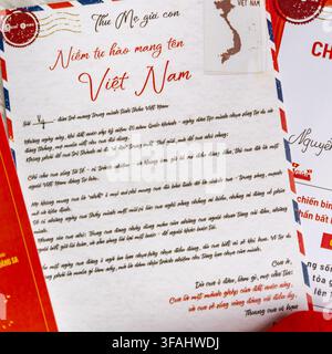Close-up of handwritten letter 'Pride of being Vietnamese', National Day keepsake card Stock Photo