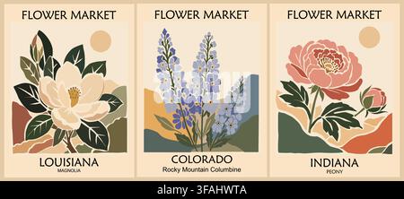Floral posters celebrate states with nature beauty Stock Vector