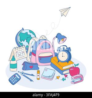 Vector composition of school supplies and educational items Stock Vector