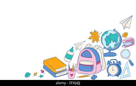 Vector school supplies composition with copy space Stock Vector