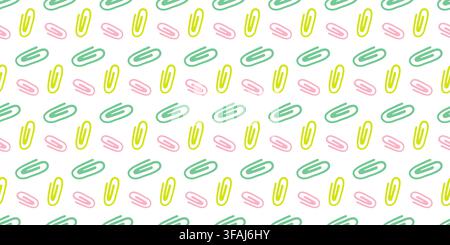 Colorful school paperclips hand drawn vector pattern for stationery design Stock Vector