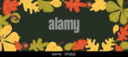 Autumn leaves and chestnuts flat vector frame for banner design Stock Vector