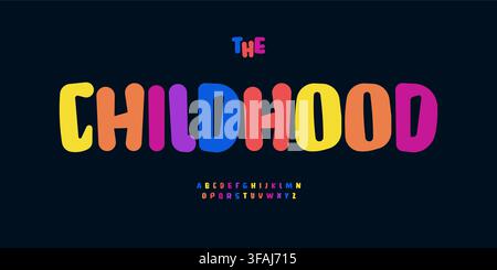 bright rainbow color font, bold bubbles letters, cartoon colorful alphabet for toys logo, festive headline, childhood art, creative ABC kid birthday Stock Vector