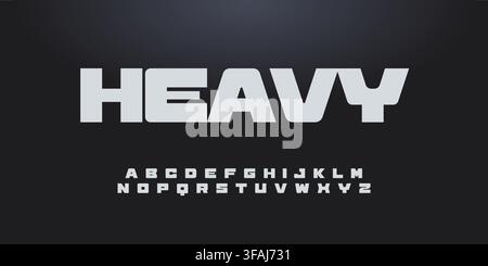 fat heavy alphabet, squared sans serif letters, wide bold font for rigid sport logo, sturdy headline, tough typography, car and fight game design Stock Vector