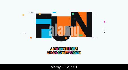 Fun font alphabet letters. Modern logo typography. Color creative art typographic design. Festive letter set for rainbow logo, headline, color cover Stock Vector