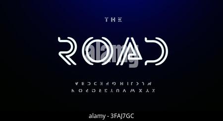 Road alphabet. Outline thin lines font like road, maze, frame. Futuristic techno type for scifi logo, contour neon headline or hud monogram. Minimal Stock Vector