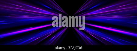 Dynamic motion trails, speed flowing lines with neon light effect, abstract vector background. Blue purple fast digital effect with light beams, futuristic space technology banner with energy flow Stock Vector