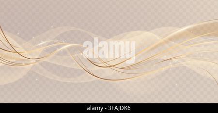 Luxury golden waves flow on transparent background. 3d vector realistic illustration of abstract pattern with soft curve lines, smooth curves and gold glitter, elegant light effects for premium design Stock Vector