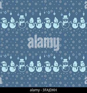 Balanced winter pattern with snowmen and dense snowflake texture. Stock Vector