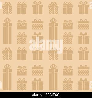Minimal seamless pattern with gift boxes and presents in neutral beige tones. Stock Vector