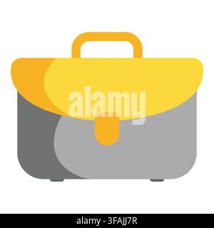 Professional leather business briefcase graphics featured in a modern grey and yellow color scheme with a sturdy handle and secure latch Stock Vector
