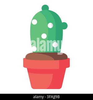 Small green rounded cactus houseplant with white dots in a coral red terracotta pot filled with soil. Ideal for indoor gardening promotions Stock Vector