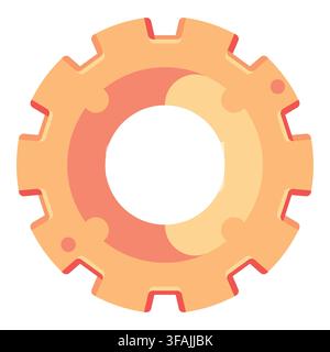 Mechanical yellow and orange gear cog wheel with precision teeth and central circular opening. Great for technology website icons, system settings Stock Vector