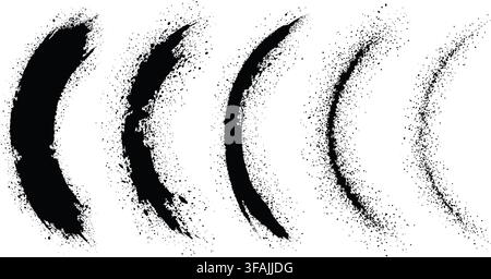 Black Spray Paint Curved Bracket Set – Grunge Crescent Texture Shapes Stock Vector