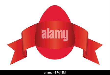 Red Easter egg with beautiful red ribbon; space for text on egg Stock Vector