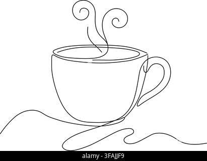 Continuous Line Art Cup of Tea with Steam – Minimalist Hot Drink Drawing Stock Vector