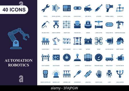 Set of blue industrial automation icons. Stock Vector