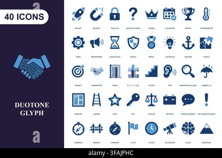 Professional duotone business icon collection. Stock Vector
