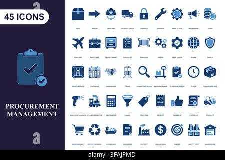 Blue procurement management icon collection. Stock Vector