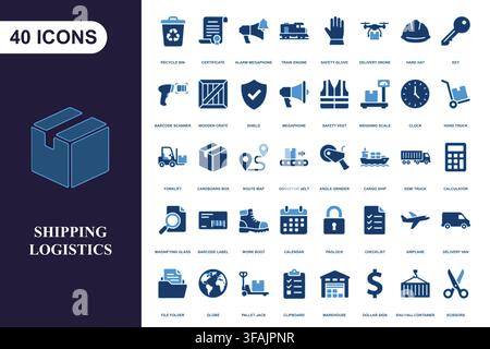 Comprehensive logistics and shipping icon set. Stock Vector