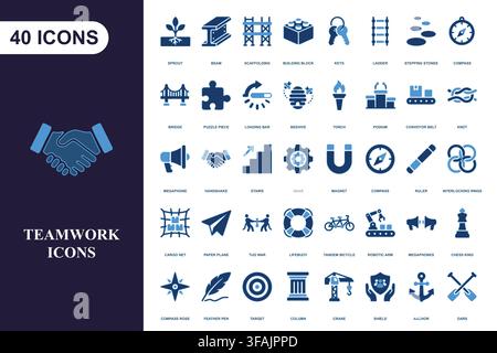 Professional business and teamwork icon set. Stock Vector