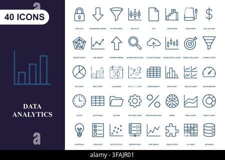 Professional data analytics line icon set. Stock Vector