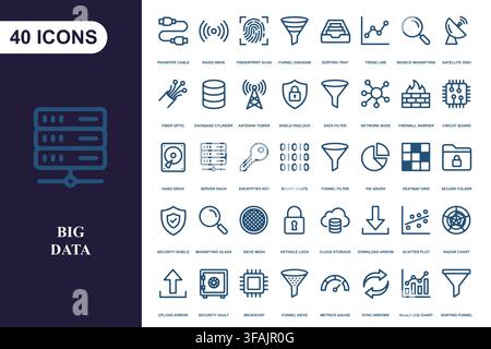 Collection of digital technology line icons. Stock Vector