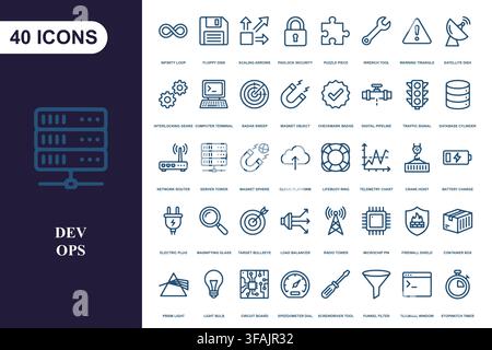 Collection of technical devops line icons. Stock Vector