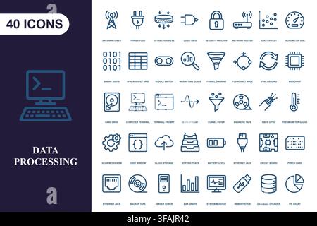 Collection of digital technology line icons. Stock Vector